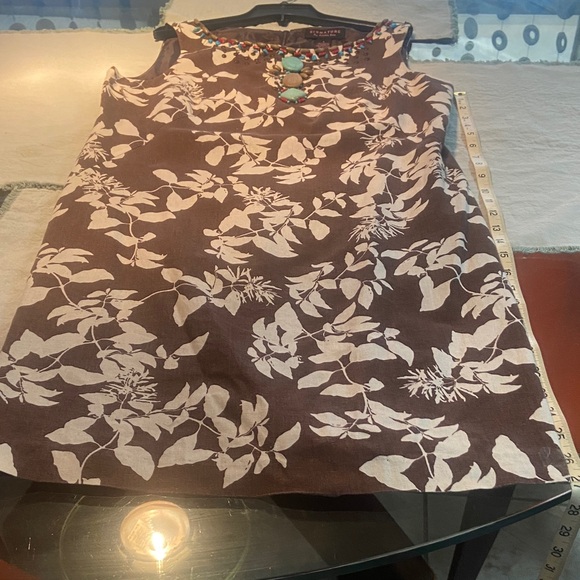 Signature by Robbie Bee Brown Floral Embellished Sleeveless dress- Brown & Cream - Picture 2 of 5
